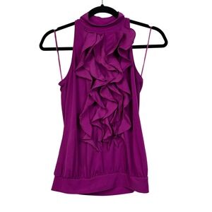 The Limited Top Womens XSmall Purple Sleeveless Mock Neck Ruffle Front Blouse